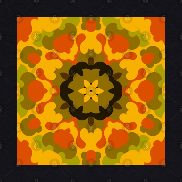 Retro Mandala Flower Yellow and Orange by WormholeOrbital